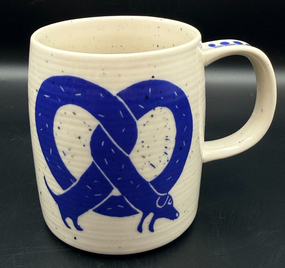 Anthropologie SowiesoWies Blue Pretzel Dachshund Dog Pup Mug Wies van der Velde